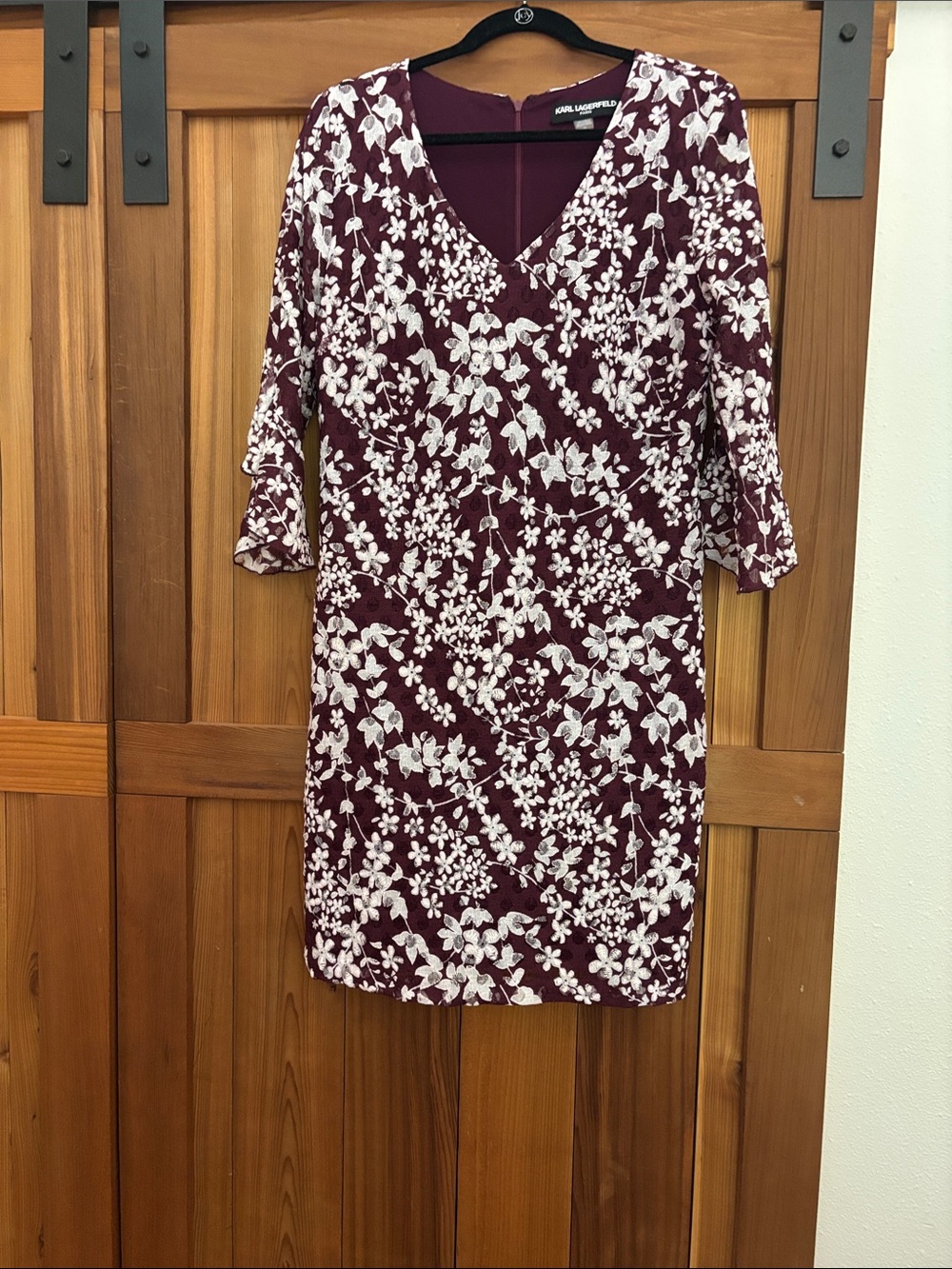 Karl Lagerfeld White Floral Midi Dress on Burgundy Base